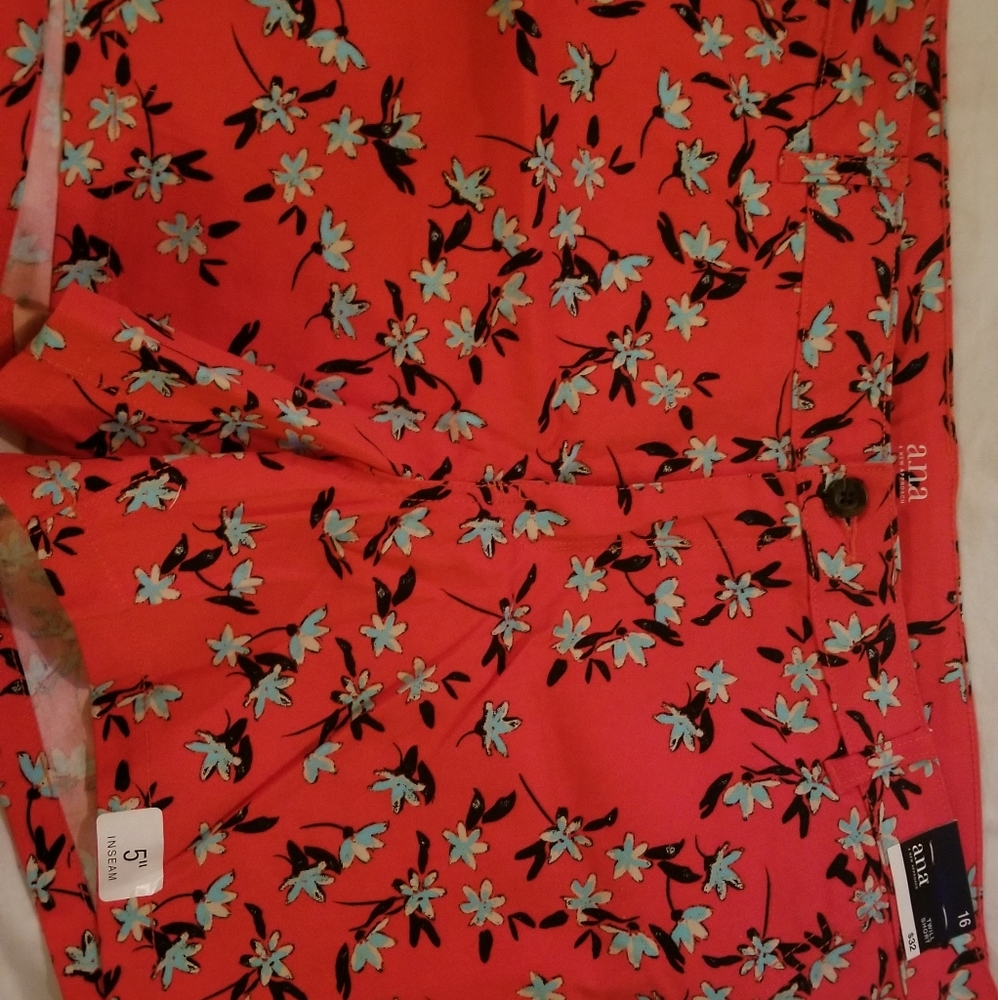 Red Shorts with Blue Flowers